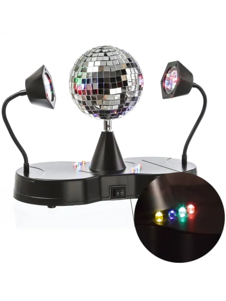 SATISFIRE Lichterketten & Dekobeleuchtung<Party Disco Effekt Spiegelkugel mit 2 Schwanenhals Spots H: 22cm in bunt