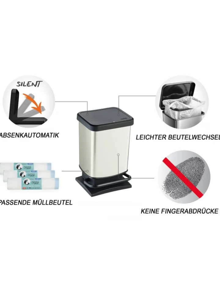 Rotho Mülleimer<Paso Mülleimer 20l mit Deckel, Kunststoff (PP) in Cremeweiß metallic