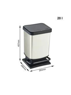 Rotho Mülleimer<Paso Mülleimer 20l mit Deckel, Kunststoff (PP) in Cremeweiß metallic