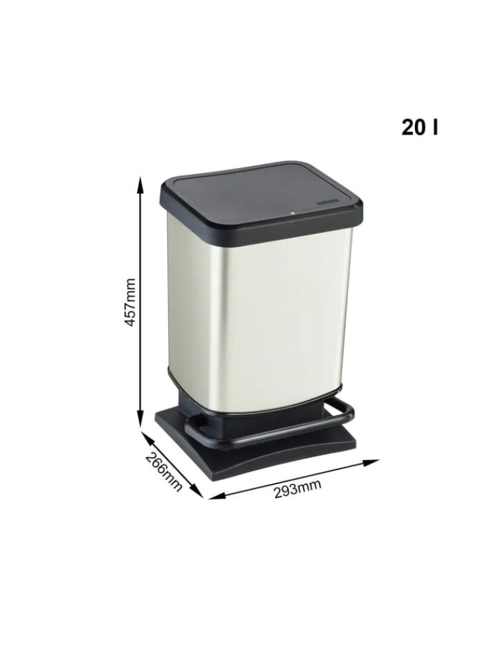 Rotho Mülleimer<Paso Mülleimer 20l mit Deckel, Kunststoff (PP) in Cremeweiß metallic
