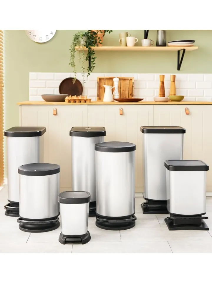 Rotho Mülleimer<Paso Mülleimer 20l mit Deckel, Kunststoff (PP) in Cremeweiß metallic