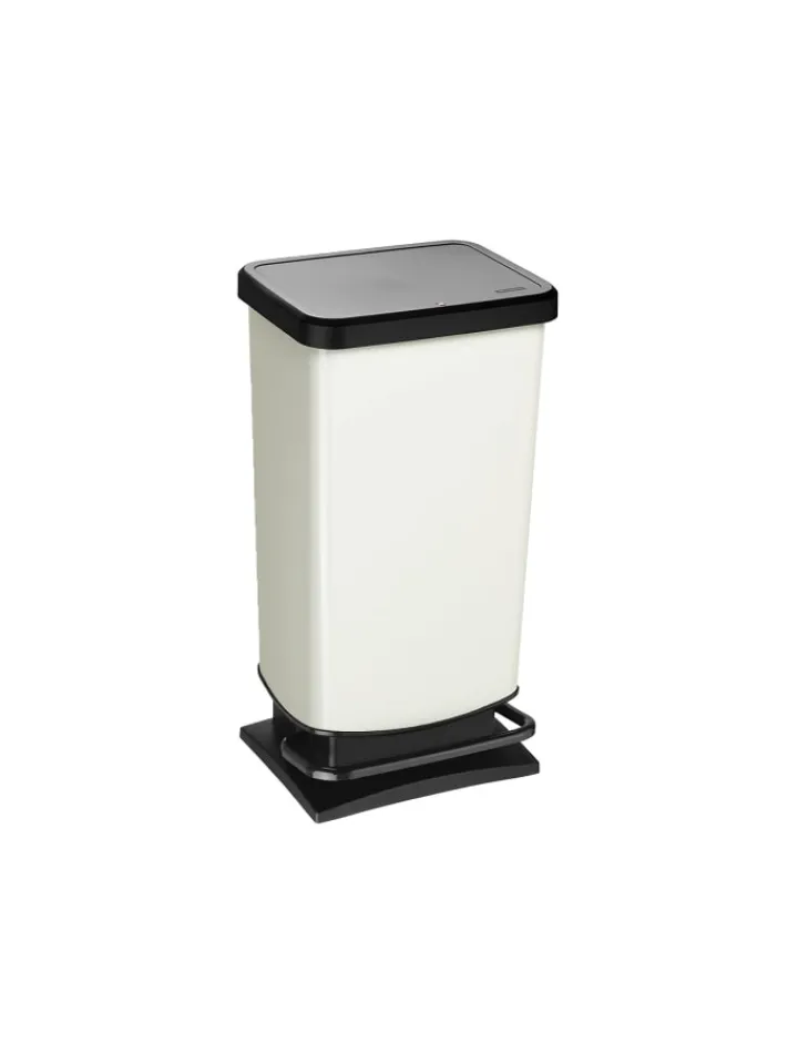 Rotho Mülleimer<Paso Mülleimer 40l mit Pedal und Deckel in Cremeweiß metallic