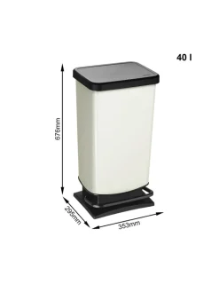 Rotho Mülleimer<Paso Mülleimer 40l mit Pedal und Deckel in Cremeweiß metallic