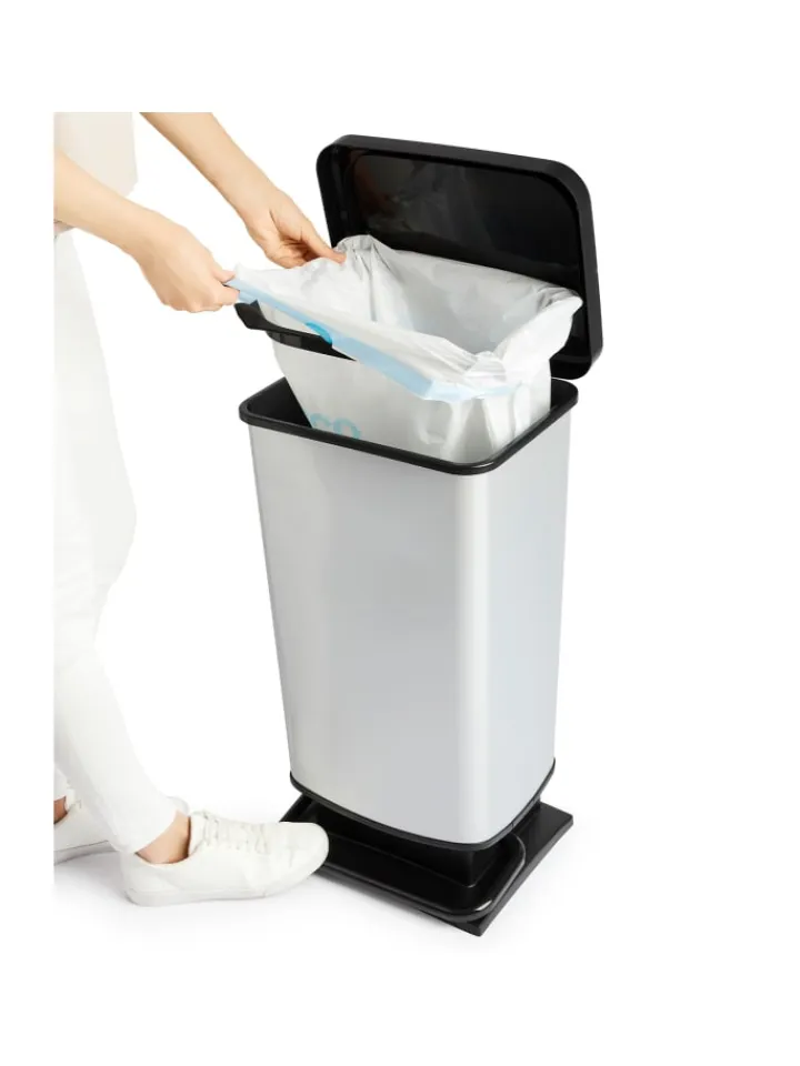 Rotho Mülleimer<Paso Mülleimer 40l mit Pedal und Deckel in Cremeweiß metallic