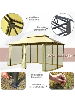 COSTWAY Gartenmöbel<Pavillon Metall 3x4m in Beige