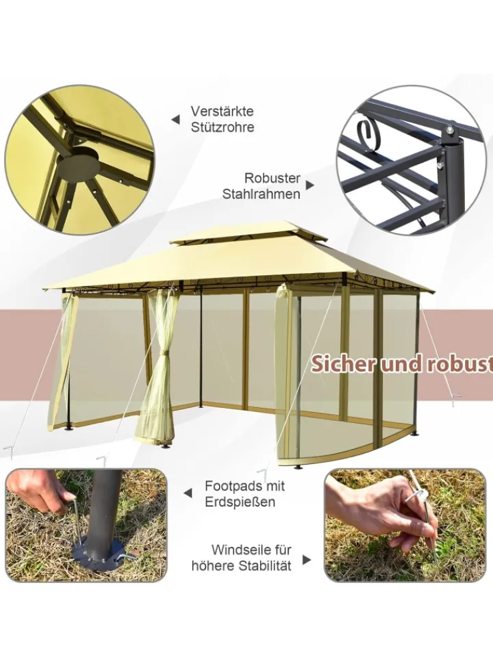 COSTWAY Gartenmöbel<Pavillon Metall 3x4m in Beige