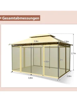 COSTWAY Gartenmöbel<Pavillon Metall 3x4m in Beige