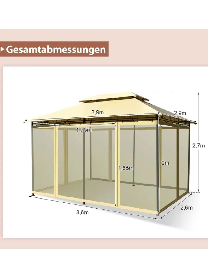 COSTWAY Gartenmöbel<Pavillon Metall 3x4m in Beige