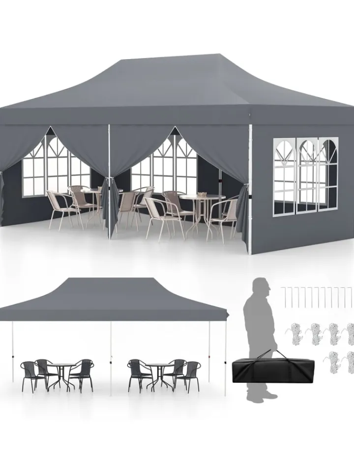 COSTWAY Gartenmöbel<Pavillon 3x6m in Grau