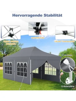 COSTWAY Gartenmöbel<Pavillon 3x6m in Grau