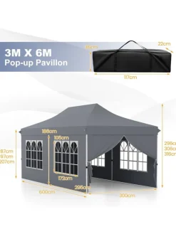 COSTWAY Gartenmöbel<Pavillon 3x6m in Grau