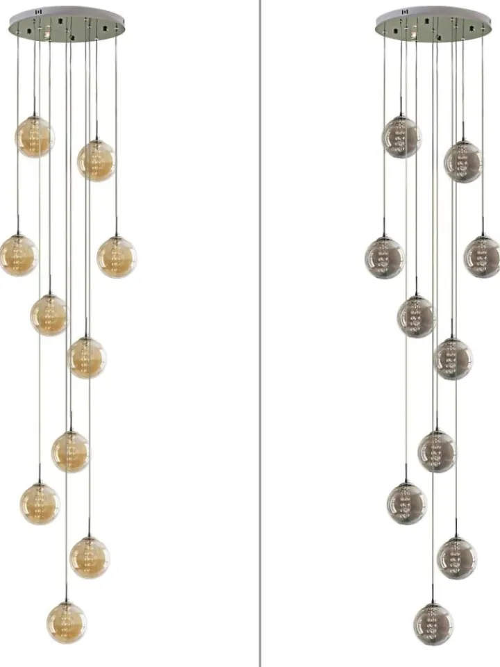 ZMH Decken- & Hängeleuchten<Pendelleuchte 10-flammige G9 in rauchgrau Glas und Kristall L41cm x H215cm