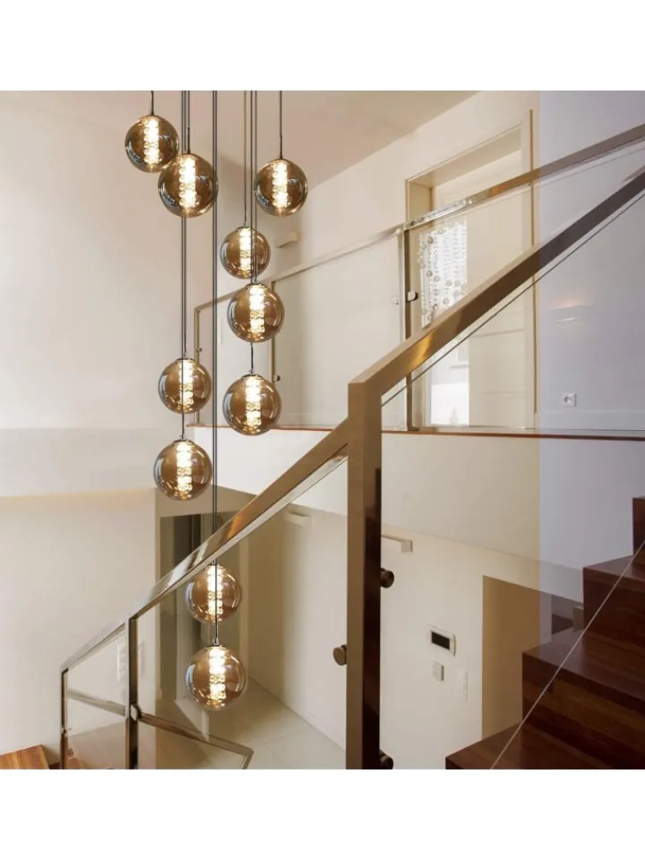 ZMH Decken- & Hängeleuchten<Pendelleuchte 10-flammige G9 in rauchgrau Glas und Kristall L41cm x H215cm
