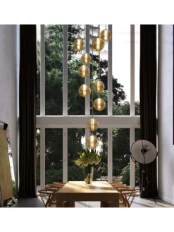 ZMH Decken- & Hängeleuchten<Pendelleuchte 10-flammige G9 in rauchgrau Glas und Kristall L41cm x H215cm