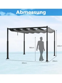 COSTWAY Gartenmöbel<Pergola mit Schiebedach 3,1x3,1m in Grau