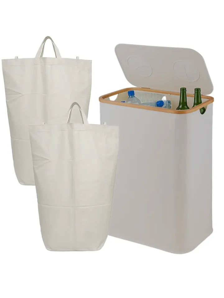relaxdays Mülleimer<Pfandflaschen-Sammelbehälter in Beige - 140 Liter