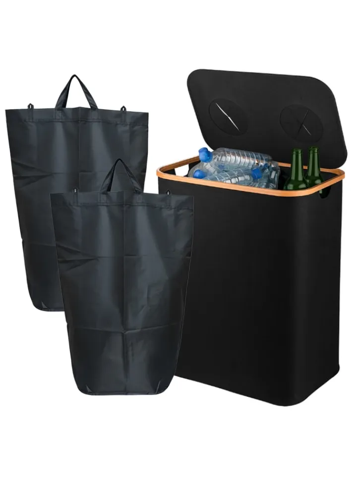 relaxdays Mülleimer<Pfandflaschen-Sammelbehälter in Schwarz - 170 Liter
