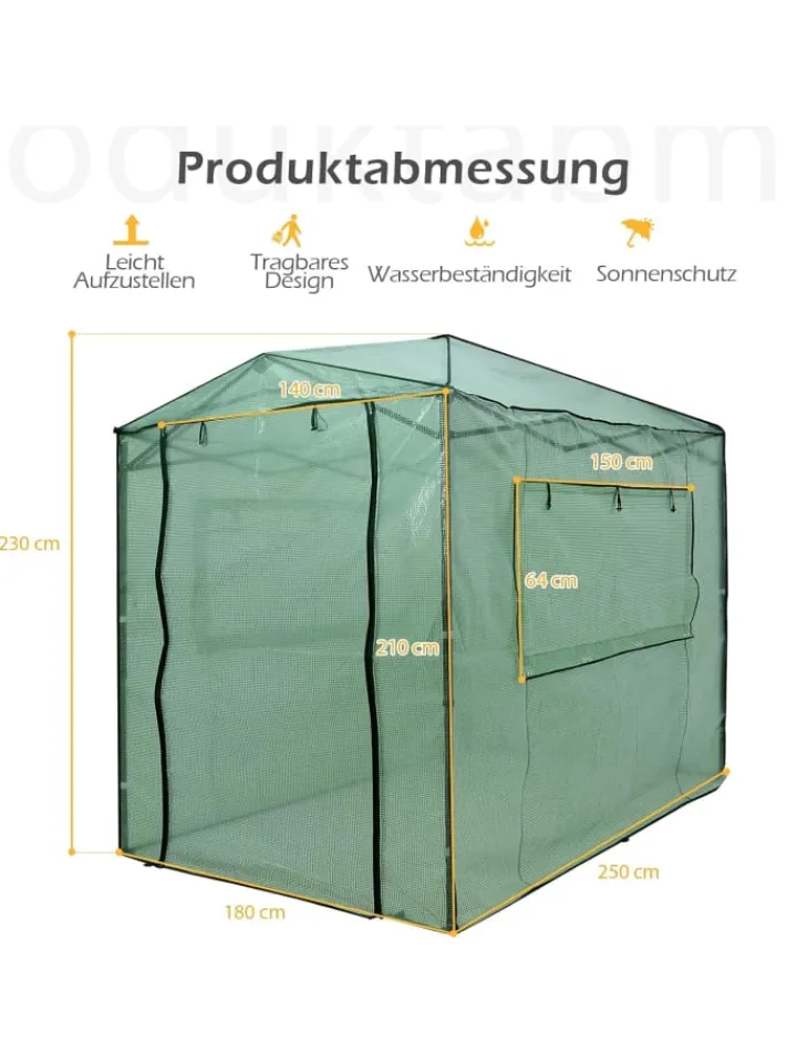 COSTWAY Pflanzen & Zubehör<Pflanzenhaus 180x250x230cm in Grün