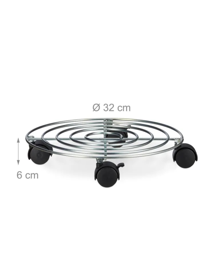 relaxdays Gartendekoration<Pflanzenroller in Silber - (H)6 x Ø 32 cm