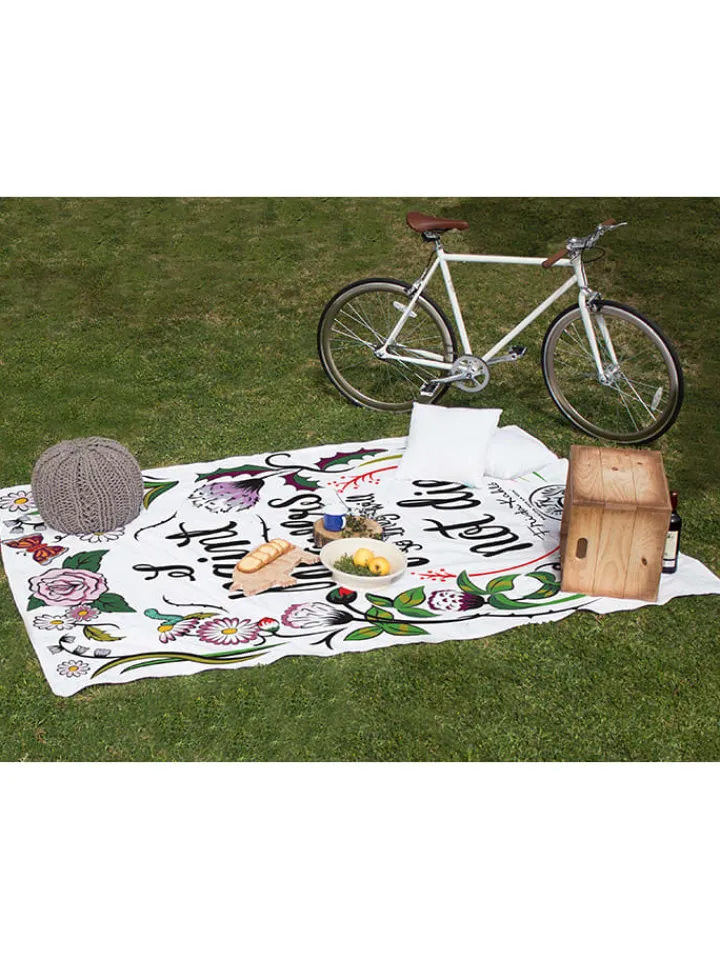 Tierra Bella Wohndecken & Plaids<Picknickdecke "Frida Flowers" in Weiß/ Bunt - (L)170 x (B)140 cm