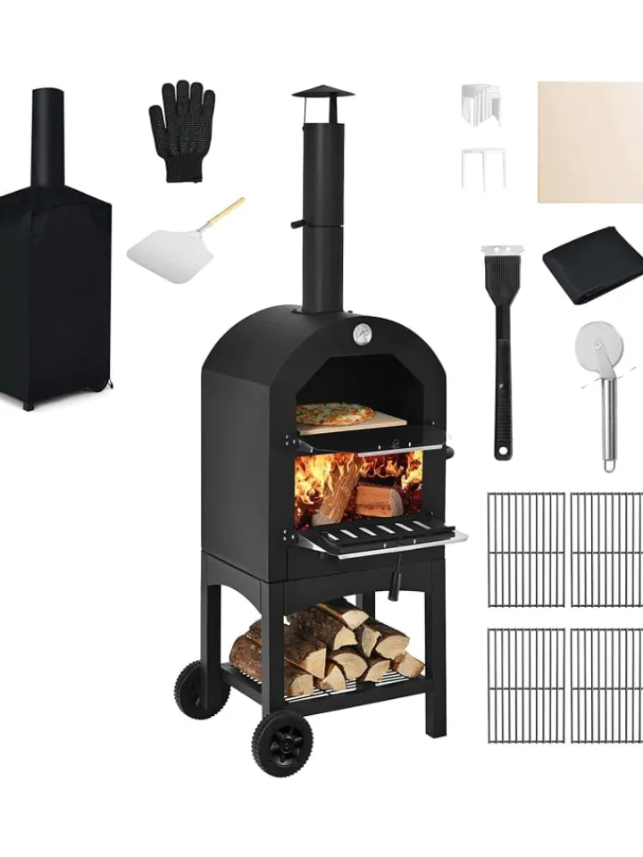 COSTWAY Grillen<Pizzaofen Outdoor in Schwarz