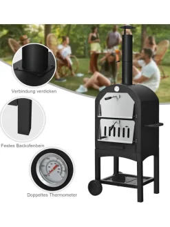 COSTWAY Grillen<Pizzaofen Outdoor in Schwarz