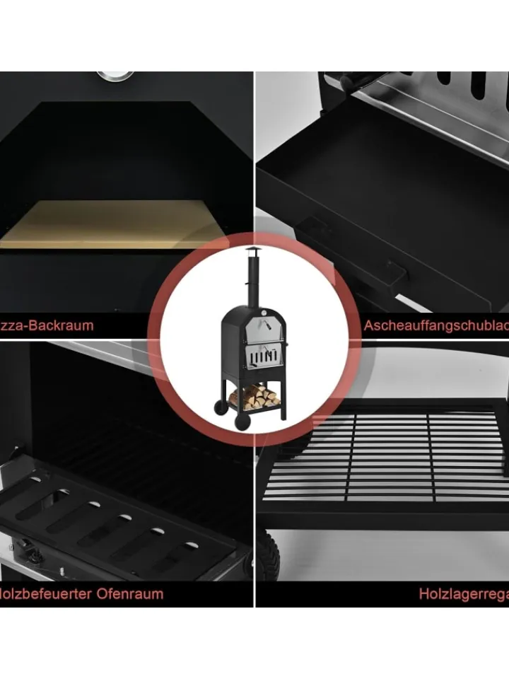 COSTWAY Grillen<Pizzaofen Outdoor in Schwarz