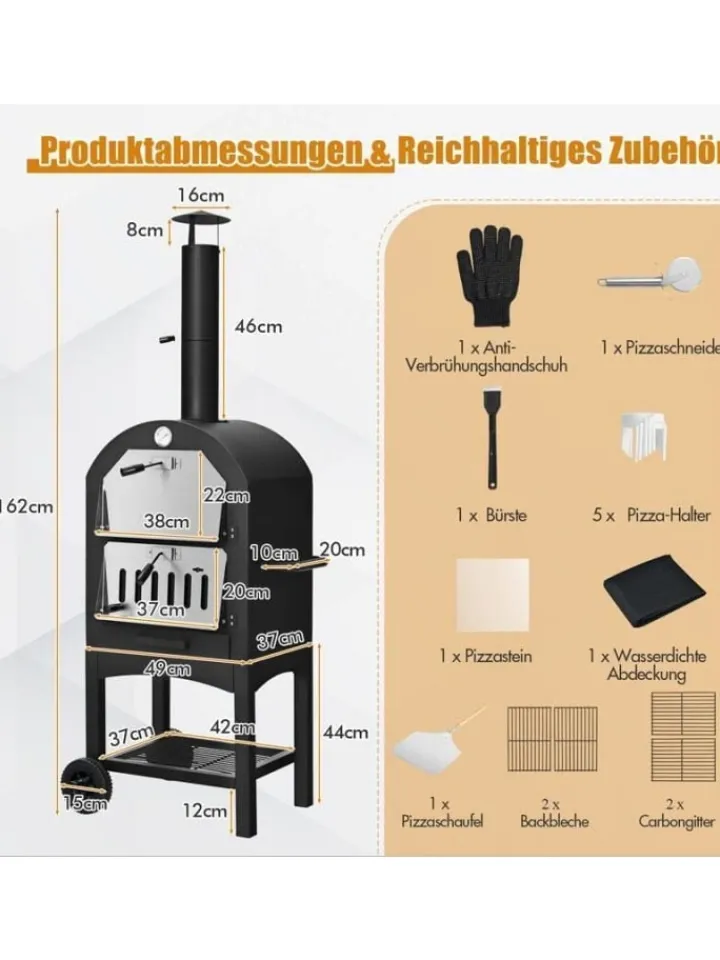 COSTWAY Grillen<Pizzaofen Outdoor in Schwarz