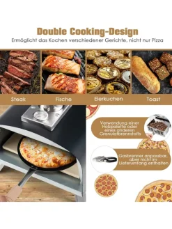 COSTWAY Grillen<Pizzaofen Outdoor in Schwarz