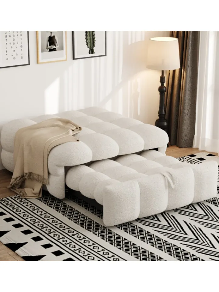 ABRIHOME Betten & Matratzen<Polsterbett in Beige mit ausziehbarer Schlaffunktion und Teddy-Stoff