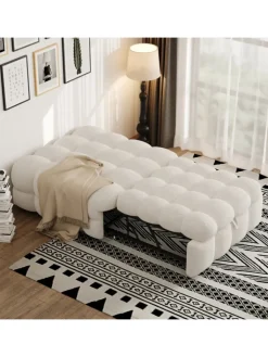 ABRIHOME Betten & Matratzen<Polsterbett in Beige mit ausziehbarer Schlaffunktion und Teddy-Stoff