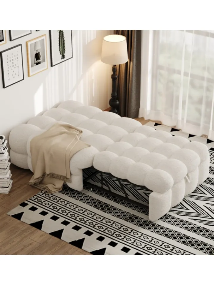 ABRIHOME Betten & Matratzen<Polsterbett in Beige mit ausziehbarer Schlaffunktion und Teddy-Stoff