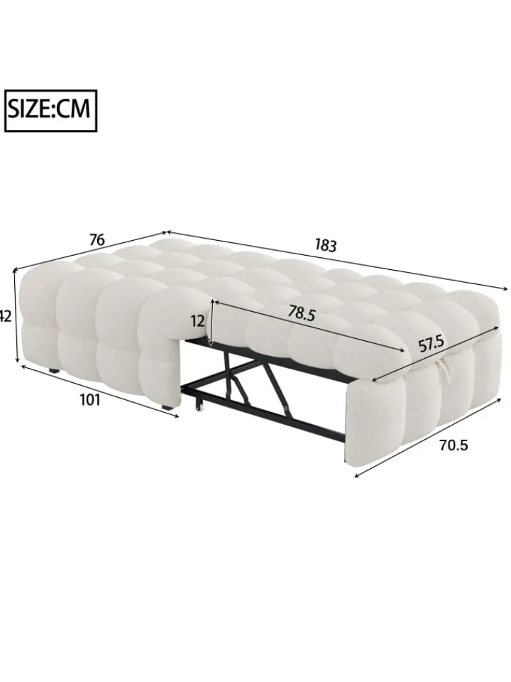 ABRIHOME Betten & Matratzen<Polsterbett in Beige mit ausziehbarer Schlaffunktion und Teddy-Stoff