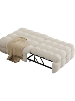ABRIHOME Betten & Matratzen<Polsterbett in Beige mit ausziehbarer Schlaffunktion und Teddy-Stoff