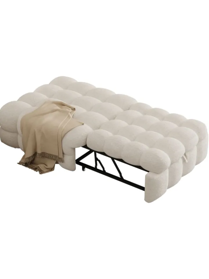 ABRIHOME Betten & Matratzen<Polsterbett in Beige mit ausziehbarer Schlaffunktion und Teddy-Stoff