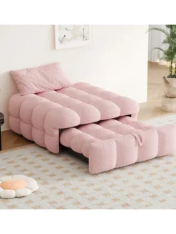 ABRIHOME Betten & Matratzen<Polsterbett in Rosa mit ausziehbarer Schlaffunktion und Teddy-Stoff
