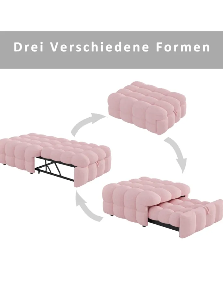 ABRIHOME Betten & Matratzen<Polsterbett in Rosa mit ausziehbarer Schlaffunktion und Teddy-Stoff