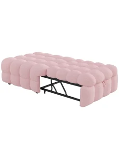 ABRIHOME Betten & Matratzen<Polsterbett in Rosa mit ausziehbarer Schlaffunktion und Teddy-Stoff