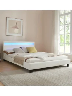 Corium Betten & Matratzen<Polsterbett Paris Kunstleder mit LED in Weiß (B)140cm