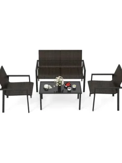 COSTWAY Gartenmöbel<Polyrattan Gartenmöbel 4-tlg Set in Braun