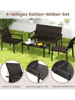 COSTWAY Gartenmöbel<Polyrattan Gartenmöbel 4-tlg Set in Braun