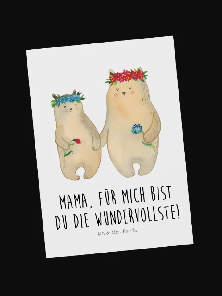 Mr. & Mrs. Panda Partyzubehör & -Dekoration<Postkarte Bären mit Blumenkranz mit Spruch in Weiß