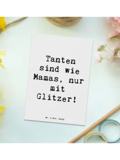 Mr. & Mrs. Panda Partyzubehör & -Dekoration<Postkarte Glitzernde Tante mit Spruch in Weiß