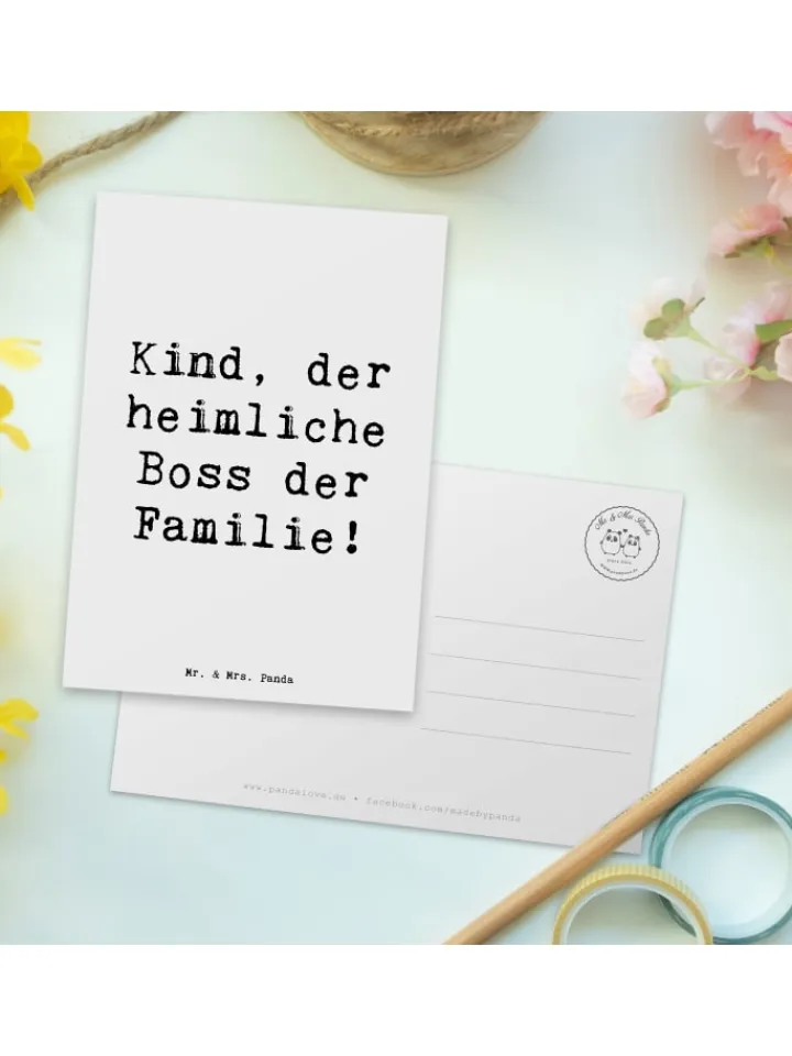 Mr. & Mrs. Panda Partyzubehör & -Dekoration<Postkarte Kind Heimliche Führungskraft mit Spruch in Weiß