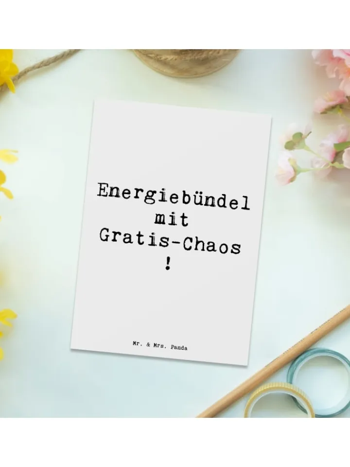 Mr. & Mrs. Panda Partyzubehör & -Dekoration<Postkarte Kinder Energiebündel mit Spruch in Weiß