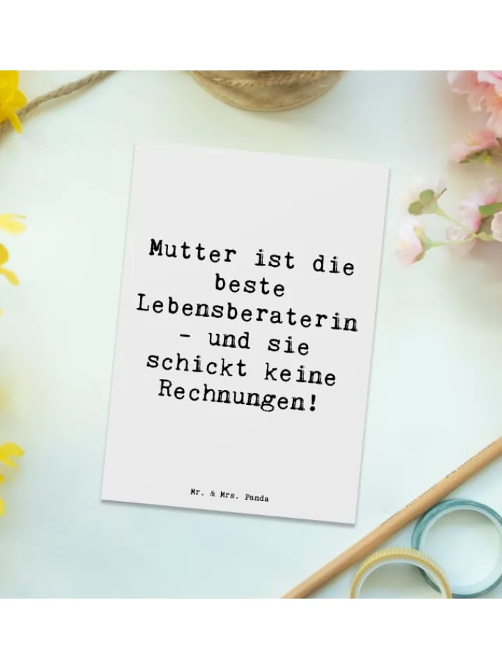 Mr. & Mrs. Panda Partyzubehör & -Dekoration<Postkarte Mama Ratschläge mit Spruch in Weiß