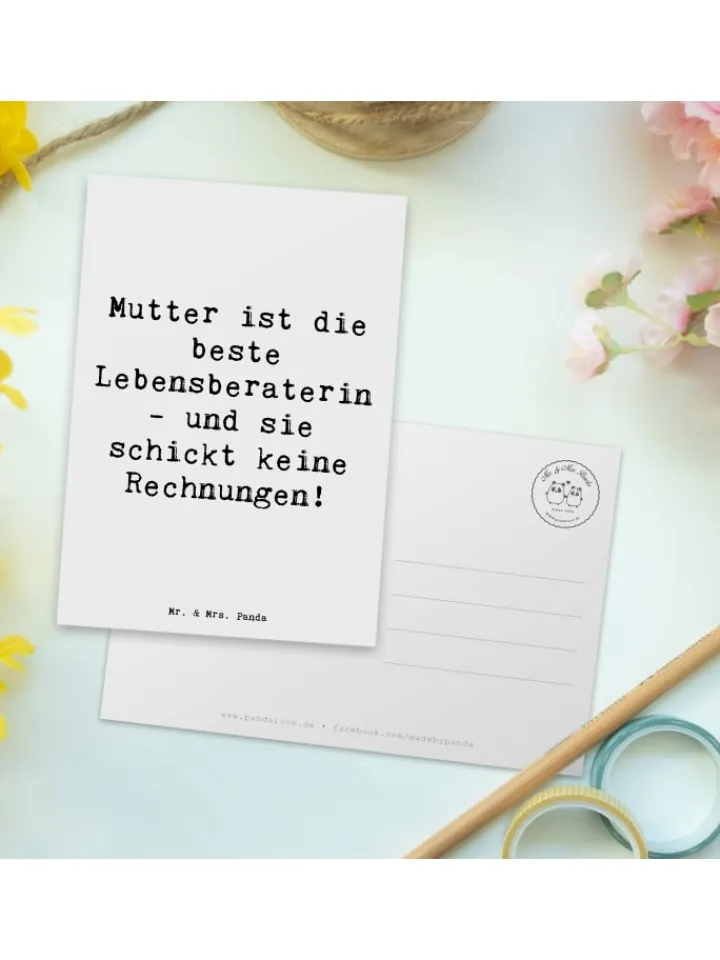 Mr. & Mrs. Panda Partyzubehör & -Dekoration<Postkarte Mama Ratschläge mit Spruch in Weiß