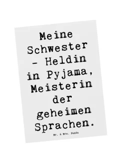 Mr. & Mrs. Panda Partyzubehör & -Dekoration<Postkarte Schwester Heldin mit Spruch in Weiß