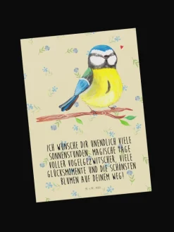 Mr. & Mrs. Panda Partyzubehör & -Dekoration<Postkarte Vogel Blaumeise mit Spruch in Blumig