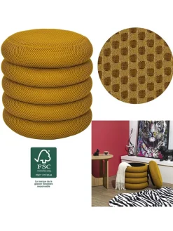 Rétro Chic Sitzmöbel<Pouf ''Atome'' in Ocker - (H)44 x Ø 38 cm